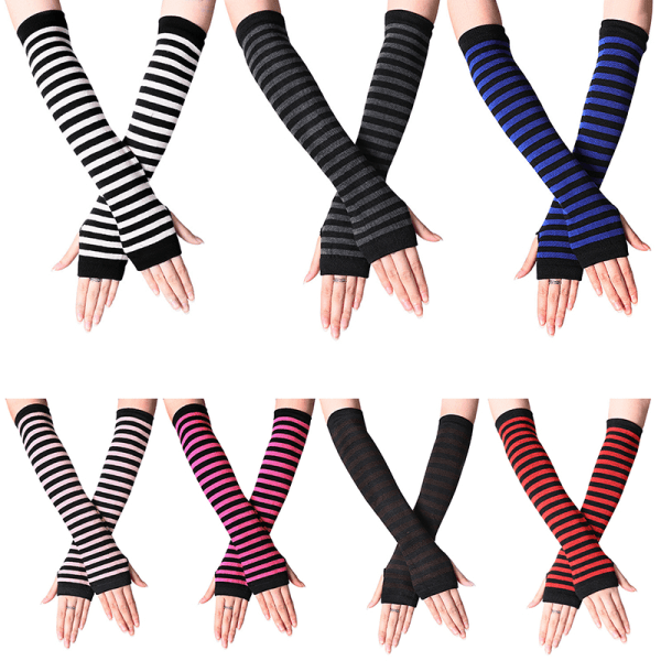 Y2K Mode Kvinnor Flickor Randiga Armbågshandskar Varmare Stickade Lon A11 One Size