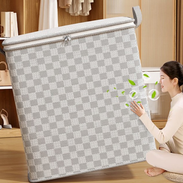Ikke-vævet Quilt Opbevaringspose med Låg Lynlås Foldbar Tøj Q A3