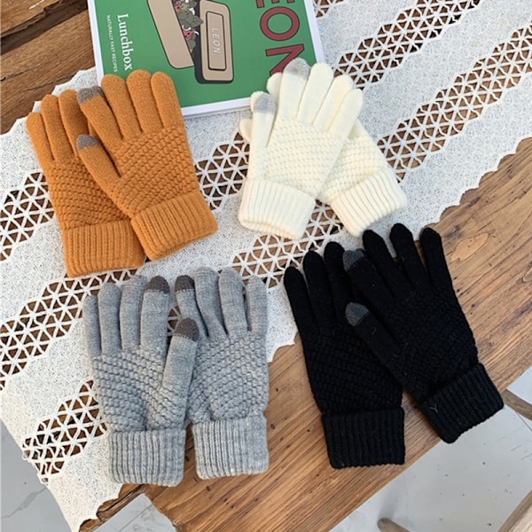 Vinter Touch-Handskar Dam Varma Stretch Stickade Vantar Imitation W Beige