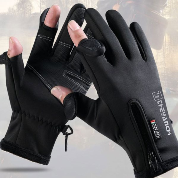 Vinterfiskehansker 2 Finger Flip Vanntett vindtett Cyclin Gray M