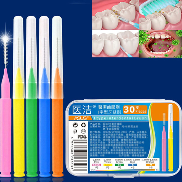 30stk/parti Interdentalbørste Tandtråd Oral Clean Hygiene Til Yellow 0.7mm 30Pcs