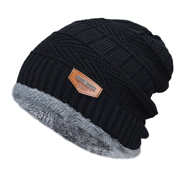 Vinterhatt för män Bomull Tjocka Varma mössor Hatt Mode Unisex Black one size
