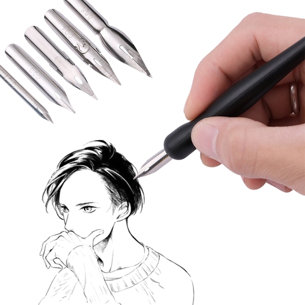Anime Pen Tip Pen Sæt Kalligrafi Tegnesæt Værktøjssæt 5 Spids W Silver onesize