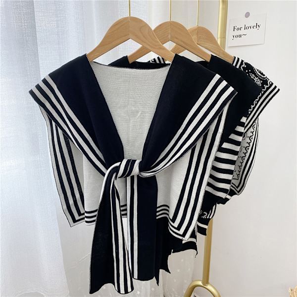 Strikket Sjal Solskjorte Skulder Krave Stribet Retro Stil Sc onesize