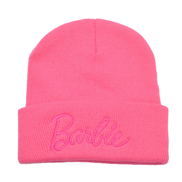 Nye Barbie-broderi-strikkede huer til kvinder Vintervarme huer L Pink onesize