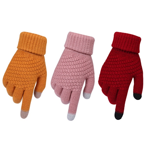 Vinter Touch-Handskar Dam Varma Stretch Stickade Vantar Imitation W Wine red