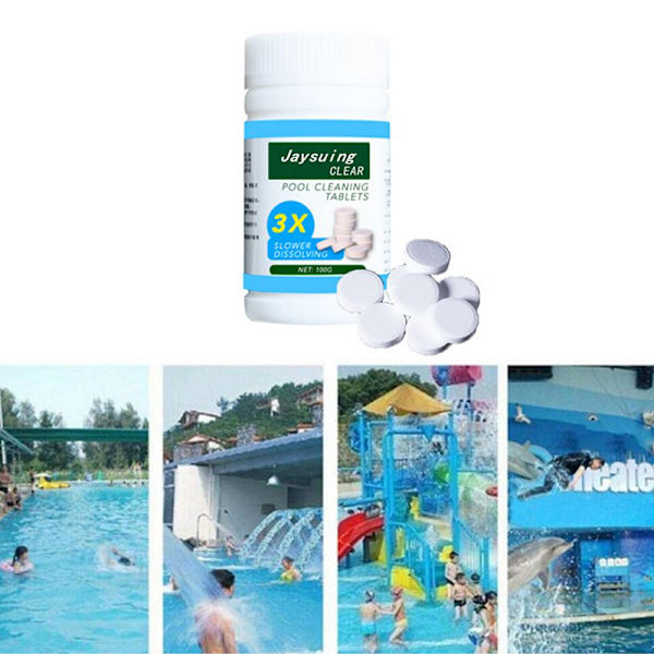 100 st/flaska Pool Rengöring Brusande klortabletter Bur White onesize