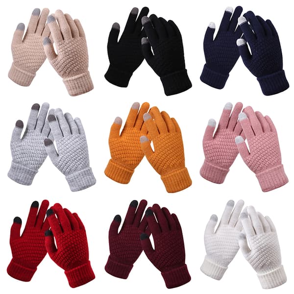 Vinter Touch-Handskar Dam Varma Stretch Stickade Vantar Imitation W Khaki