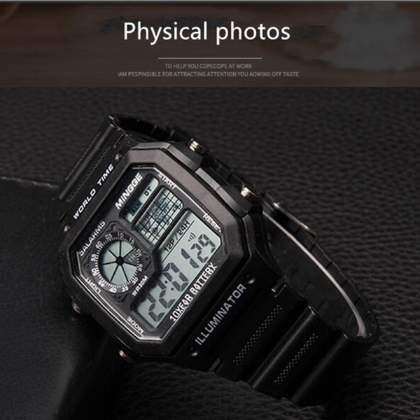 Digital Sports Luminous Chronograph, vanntett Slim Elect Black one size