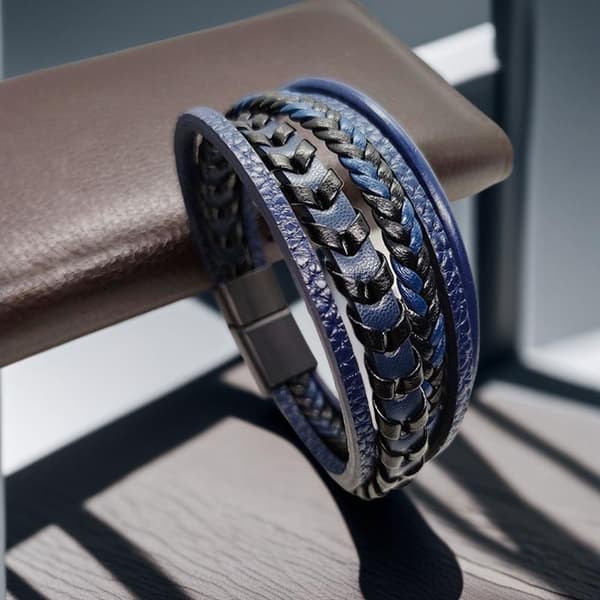 Trendy Mænds Legering Magnetisk Spænde Multi Retro Læder Reb Armbånd A3