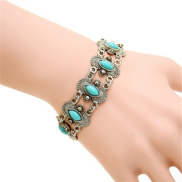 Sexet Bohemian Fashion Dame Sølv Turkis Armring Armbånd Wr