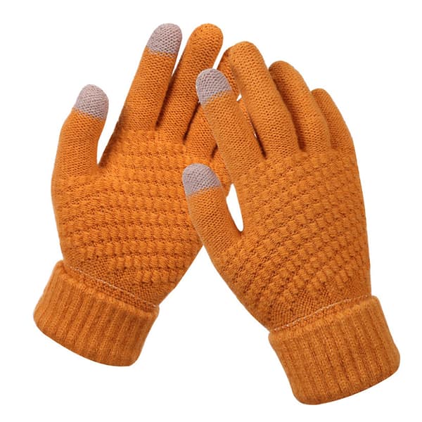 Vinter Touch-Handskar Dam Varma Stretch Stickade Vantar Imitation W Khaki