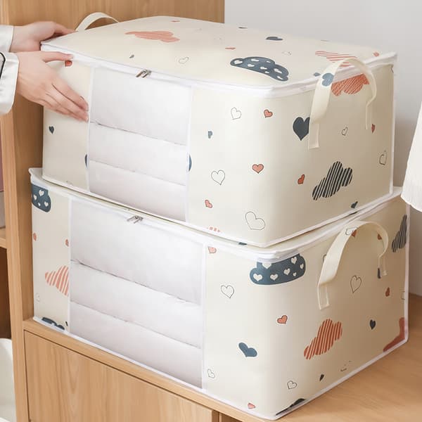 Quilt Förvaringsväska Kläder Sängväskor Polyestertyg Dustpr Beige S