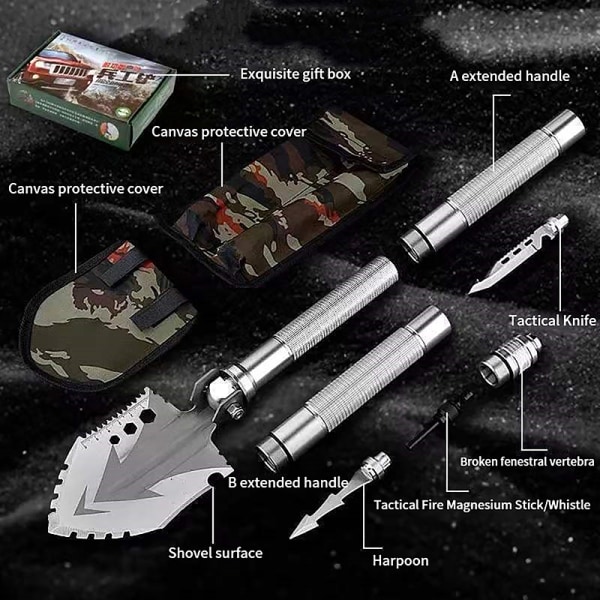 Folding Military Shovel 63cm Outdoor Survival Garden Tools Camp 1 seceion tube 36cm