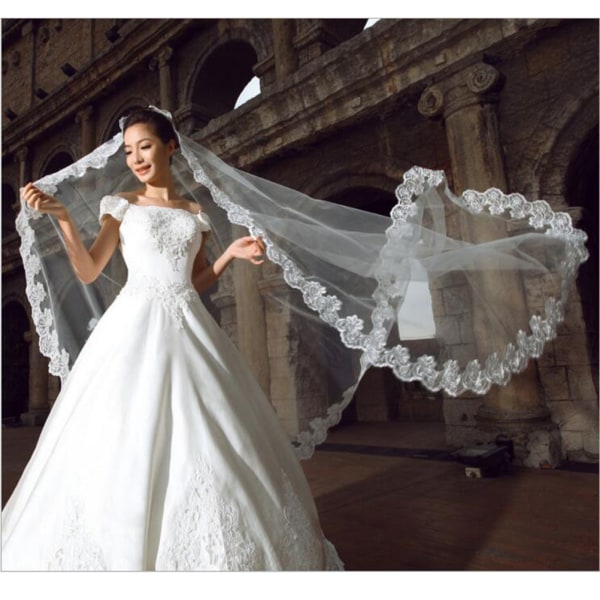 80 cm/300 cm blonder Grasiøs blomsterkant Mantilla bryllupsdel White 1.5M