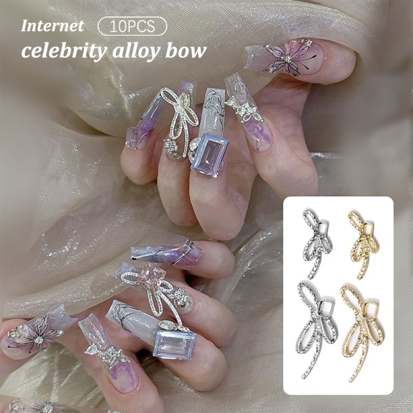 10 kpl DIY Nail Art Decoration 3D Sliver / kultainen rusetti kynsipora 10Pcs Sliver 7*18mm