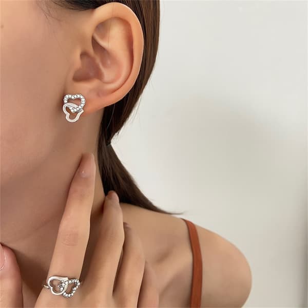 5 st/set hjärtformade smycken för kvinnor elegans strass Dou Gold set