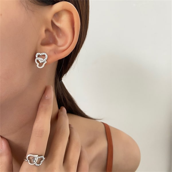5 STK/Sæt Hjerteformede Smykker Til Kvinder Elegance Rhinestone Dou Silver set