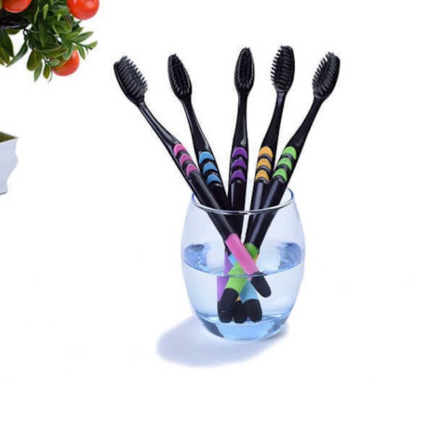10 stycken bambu tandborste mjuk tandborste kol vuxna till One Size