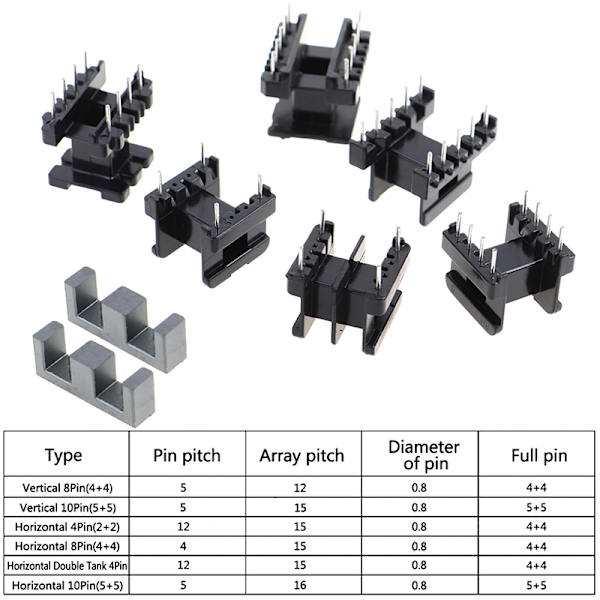 5 sæt EE25 4Pin 8P 10P Transformer Spole PC40 Ferrit Core Ver Horizontal 8Pin(4+4)