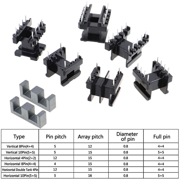 5 set EE25 4Pin 8P 10P Transformator Bobbin PC40 Ferrit Core Ver Vertical 10Pin(5+5)