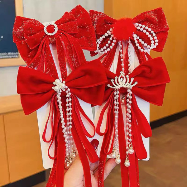 Uusi vuosi Red Velvet Bow Hairpin hiuskoriste jouluksi Aus A3 onesize