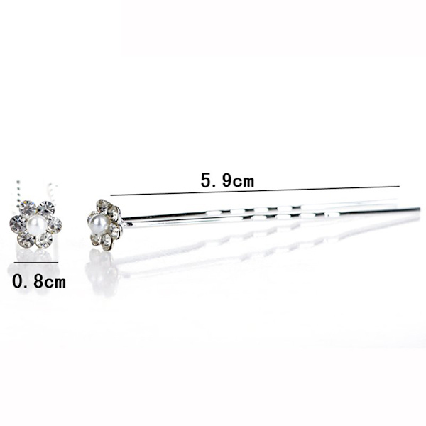 40 STK Bryllupshårnåle Crystal Pearl Flower Brudehårnåle H 白K6钻珍珠（40支） 5.9cm