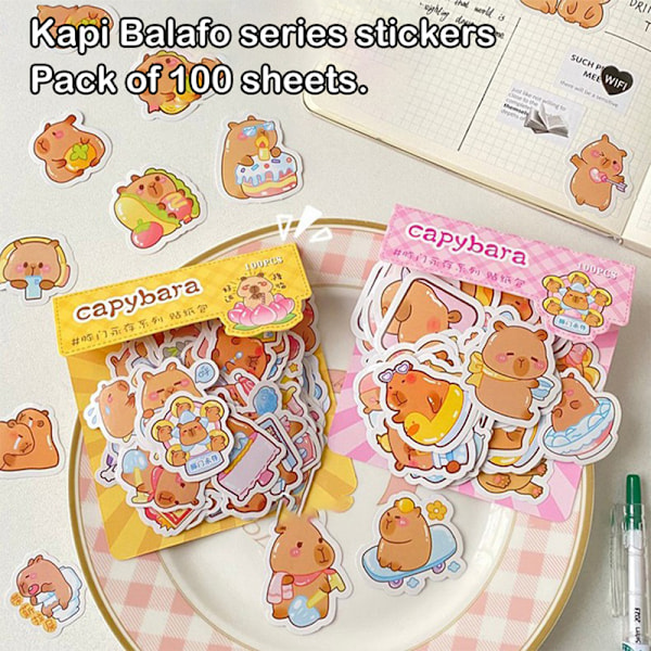 100 Ark Kreative Tegneserie Capybara Papirvarer Klistermærker DIY Dec A1