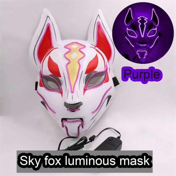 Anime Decor Fox Mask Neon Led Light Cosplay Mask Halloween Par Purple One Size