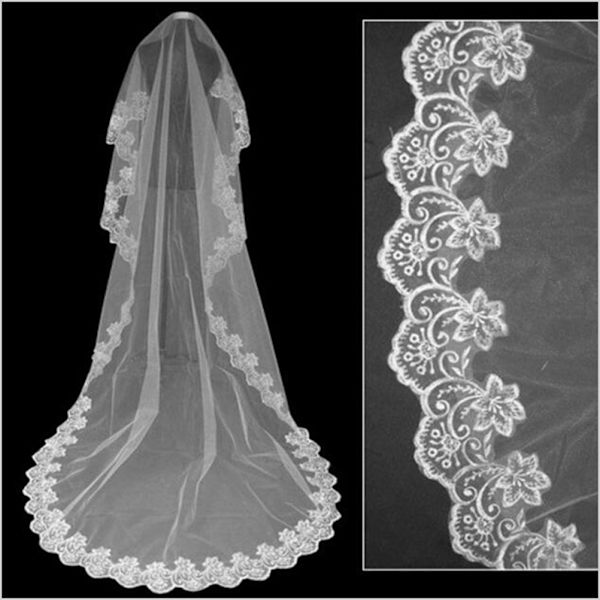 80CM/300CM Lacework Graceful Flower Edge Mantilla hääosa White 1.5M
