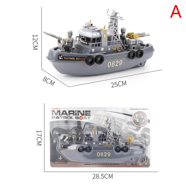 Elektrisk Plast Mini Marine Patrol Blinkande Ljudljud Båt M grey A