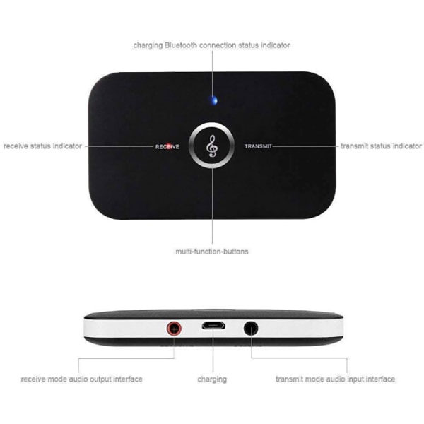 2-i-1 Bluetooth-sender og -modtager Trådløs A2DP Home TV Stere One Size