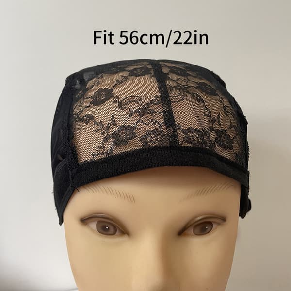 Spets Peruk Cap U Del Cap 56cm Med justerbara remmar Stretch Bla one size