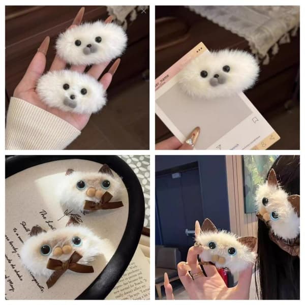 Plysch hårklämma oval form e tecknad sidoluggklämmor Kawaii Ha A4