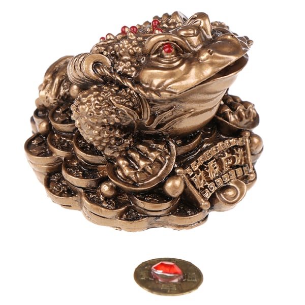 Feng Shui Padde Penger heldig Fortune Frog Padde Hjemmekontorinnredning Bronze one size