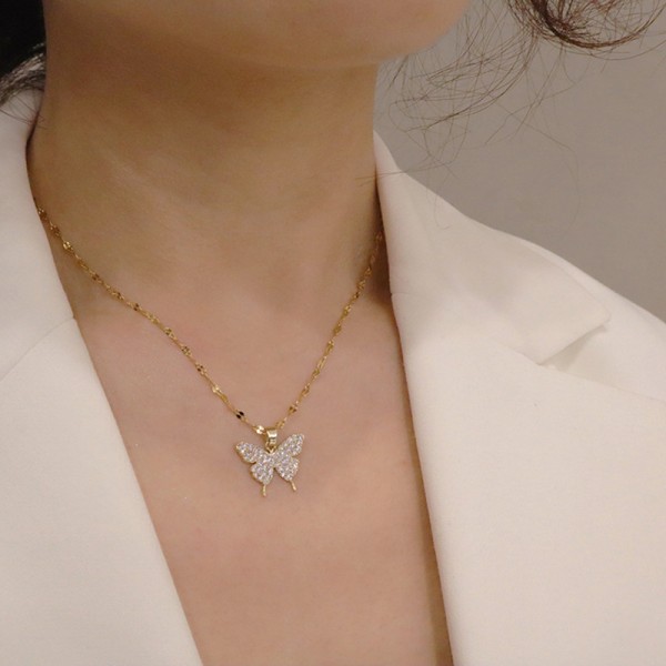 n Fashion Golden Pendant Butterfly Halsband för Kvinnor Halskedja One Size