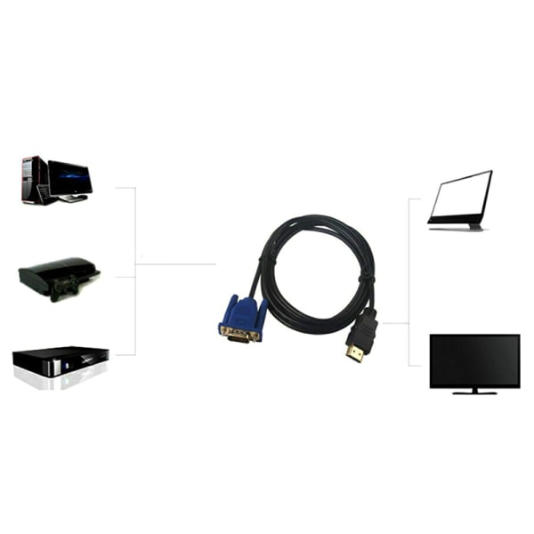 HDMI hann til VGA hann videokonverter adapterkabel for PC DVD Black one size