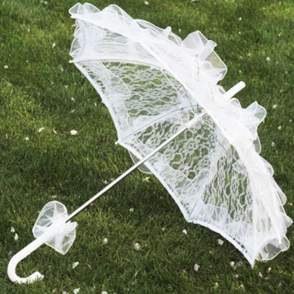 60 cm Kvinder Dame Bomuld Blonde Parasol Paraply Brude Bryllup P White 56cm