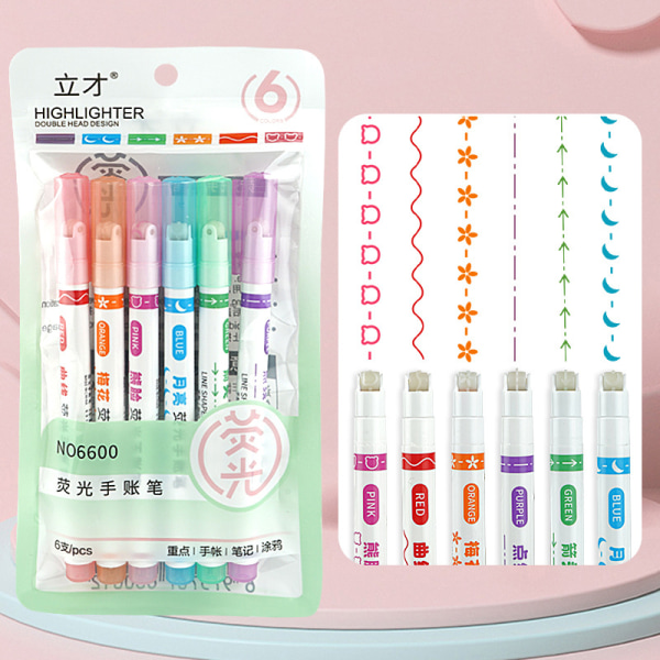 6 kpl Highlighter Marker -kynä Lineaarinen lyijykynä Pitsi Roller Tip Multi A 6pcs