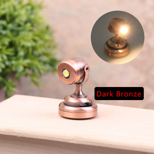 1:12 Dukkehus Miniatyr LED-lampe Vegglampe Radium Spotlight m/ Dark Bronze one size