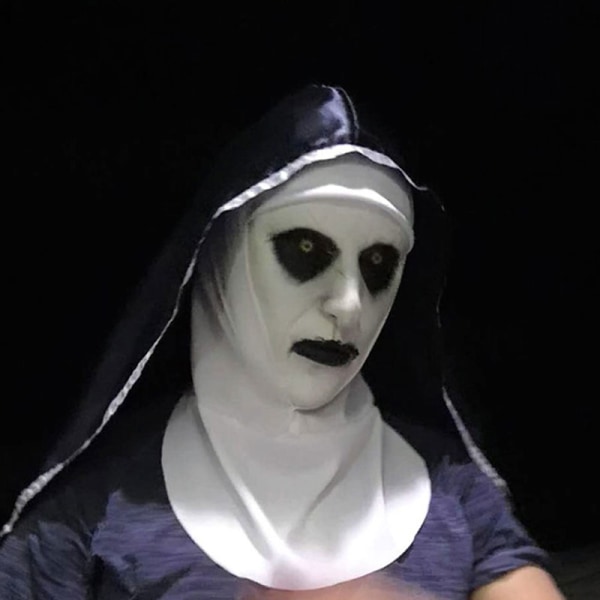 The Horror Nun Latex Mask w/Headscarf Valak Cosplay för Hallow White onesize