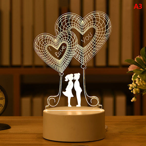 3D Plate LED-lamppu Creative Night Lights Uutuus Illusion Night Warm White A3