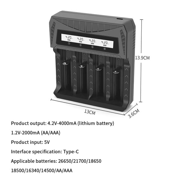 USB-oplader ligent LCD-batteri USB-oplader - 1/2/4 slots til 186 A3