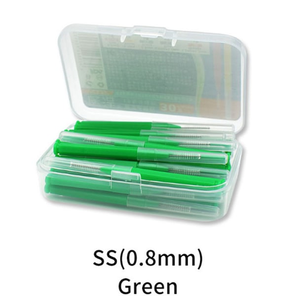 30 kpl/erä Hammasväliharja Hammaslanka Suunpuhdistushygieniaan Green 0.8mm 30Pcs
