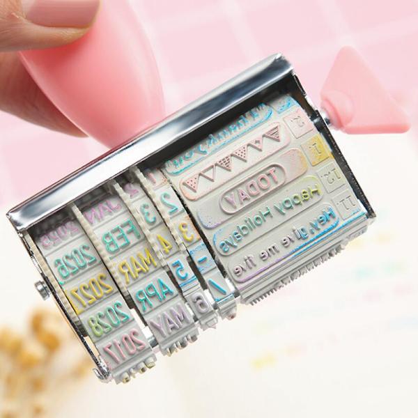 Bærbar rullestempel Ord Dato Segl Blekkpute DIY Scrapbooking C Pink A1