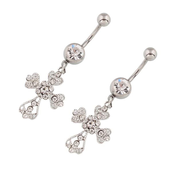 Krystal Rhinestone Navlepiercinger Rustfrit Stål Kryds Pen onesize
