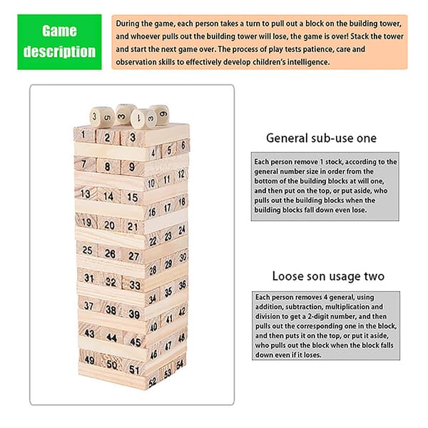 Tower Building Block Puzzle Brettspill Leker for barn green one size