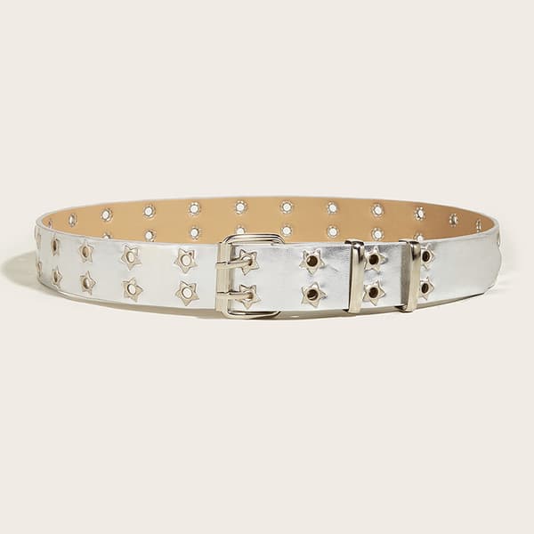 Punk Style Star Double-Breasted Belte Midje Strap Hollow Out Lea Silver onesize