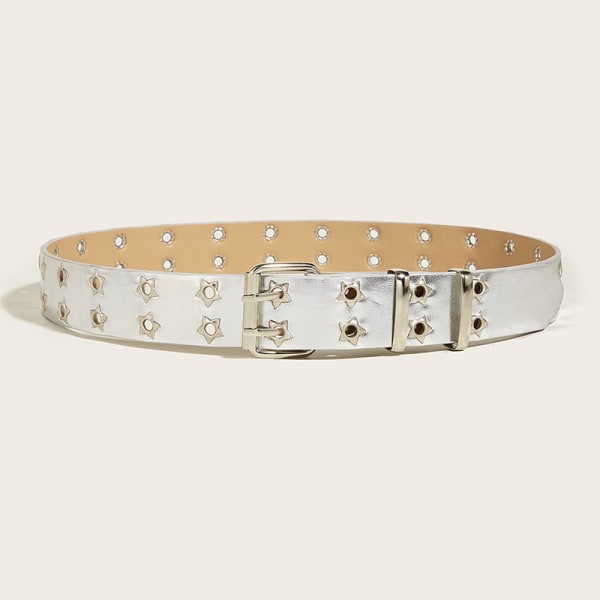 Punk Style Star dubbelknäppt bälte midjerem Hollow Out Lea White onesize