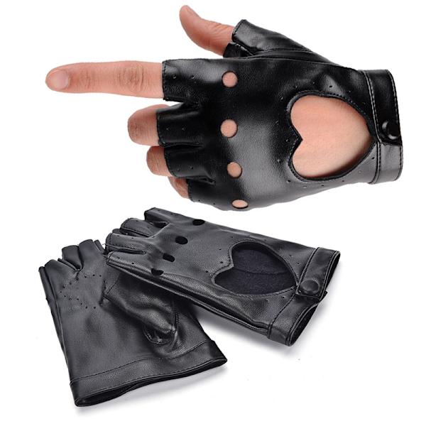 Nya Kvinnor Punk Läder Driving Biker Fingerless Mittens Dance M Black One Size